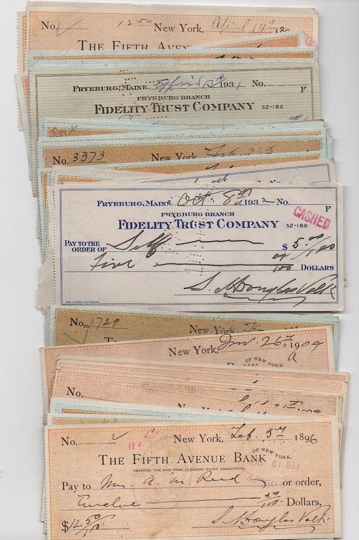 Artist Douglas Volk - 50 bank checks: DOUGLAS VOLK [1856-1935] AMERICAN ARTIST. Douglas was born to be an artist. His father was the famous sculptor Leonard Wells Volk and his mother Emily Barlow Volk was counsin to Senator Steven Douglas