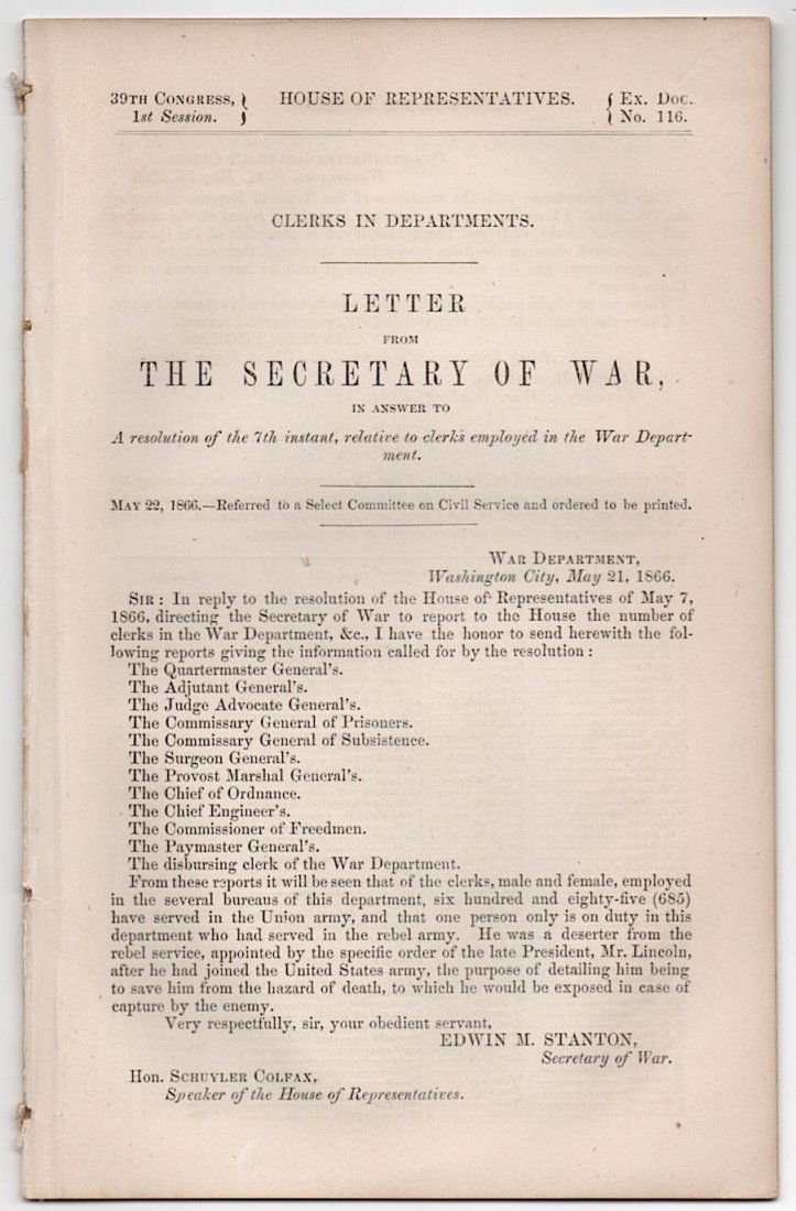 SECRETARY OF WAR 1866 (1 of 1)