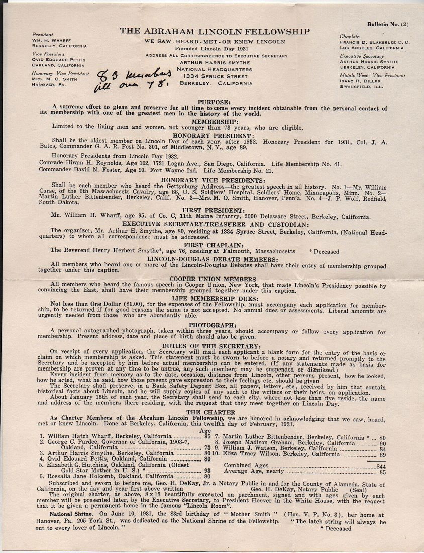ABRAHAM LINCOLN FELLOWSHIP Bulletin (1 of 1)