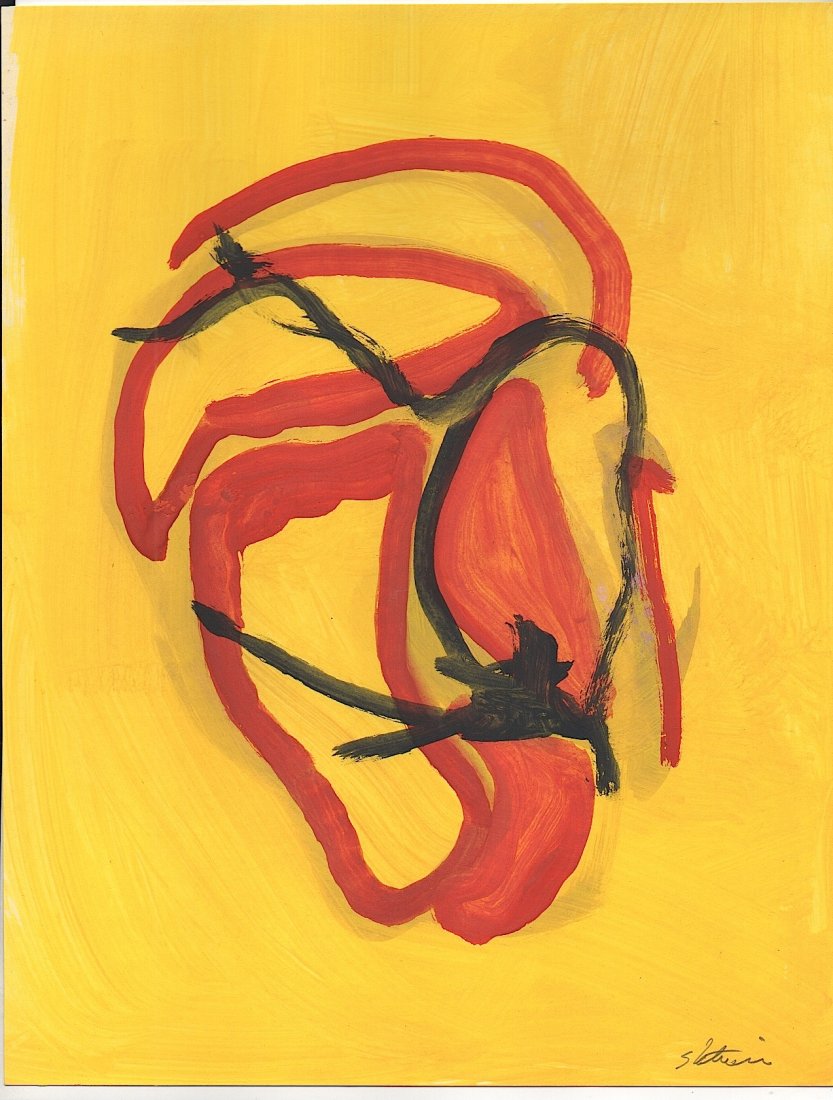SLOTNICK ABSTRACT #4330: Tempera media on paper, signed. Also signed and dated 2000 on the verso. Approx. 11 x 8.5 in. Very good condition. Unframed. Merv Slotnick (b.1941) American artist living in Maine._His work is in many