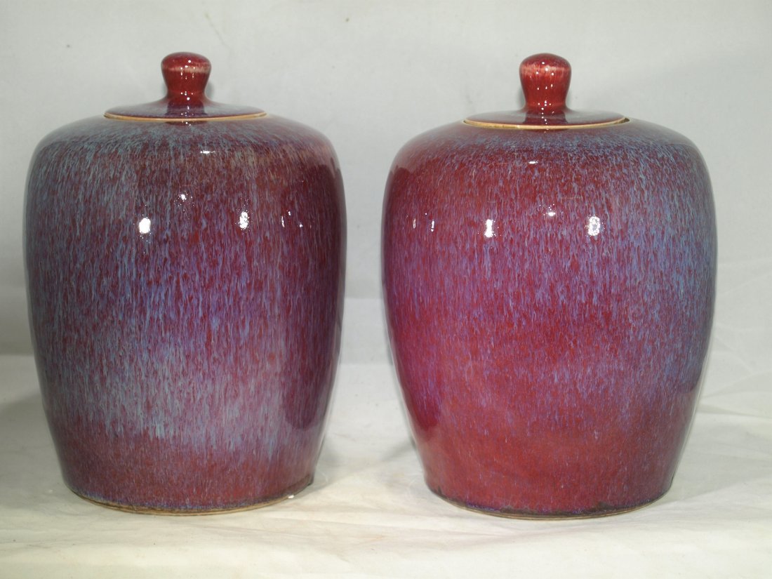 Pr. Antique Chinese Flambe porcelain ginger jars (1 of 7)