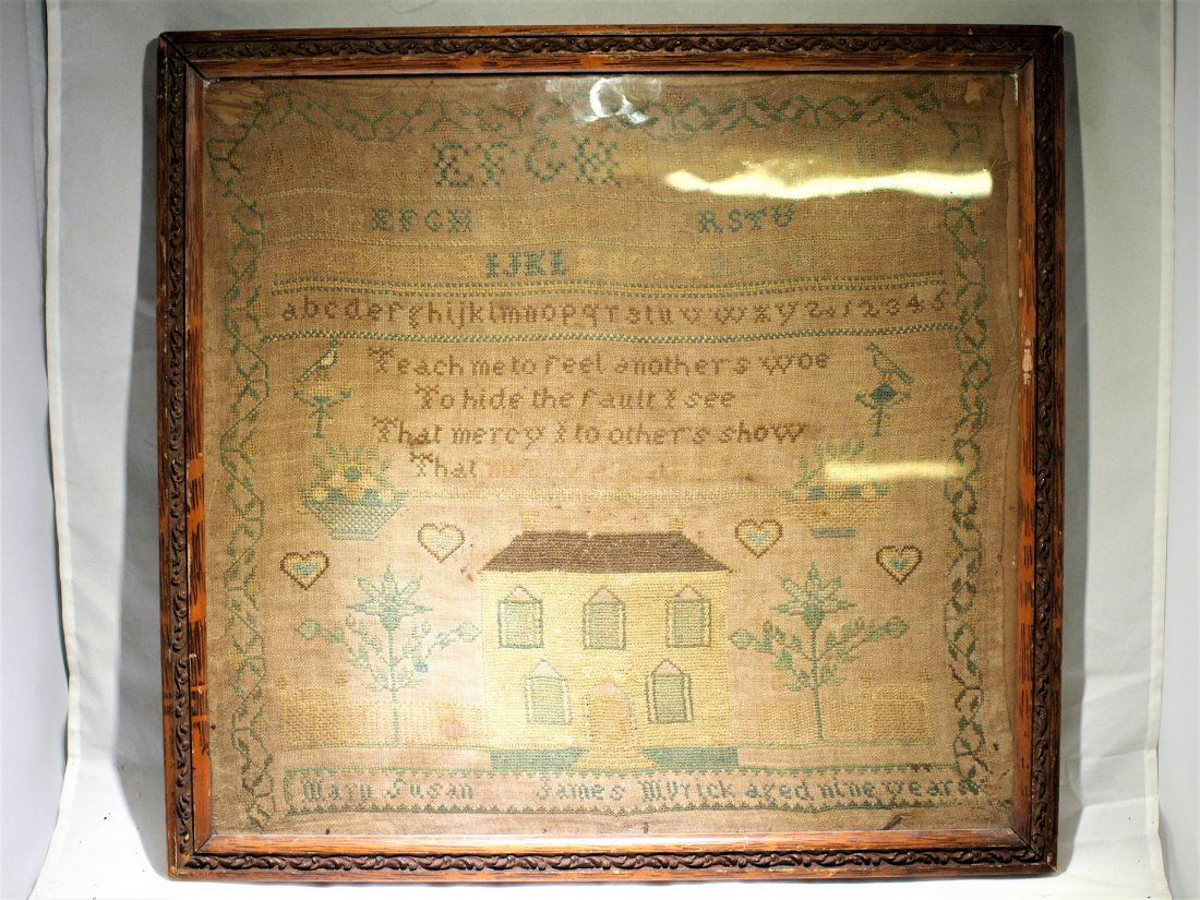 Antique American embroidered sampler SIGNED (1 of 8)