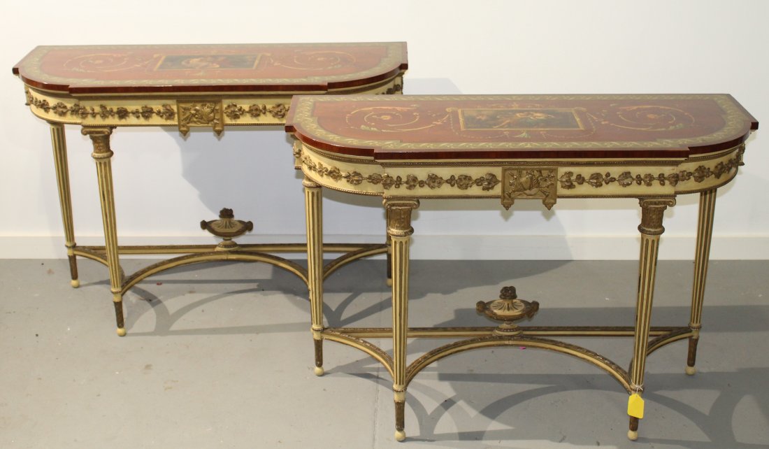 Pr. Antique George III/Thomas Chippendale painted table: Pr. Antique George III / Thomas Chippendale painted tables---19th c. or earlier. Two similar examples sold at Christie's here is a link: https://www.christies.com/lotfinder/furniture-lighting/a-pair-o