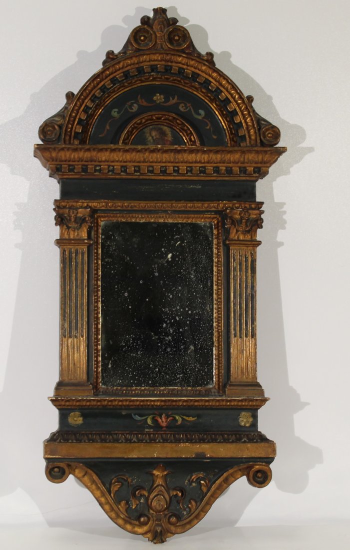 18/19th c. Antique painted & gilt wood frame mirror (1 of 20)