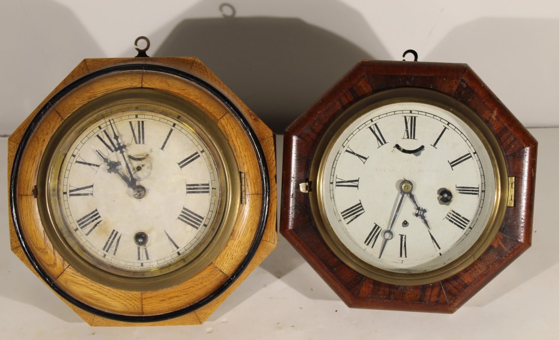 (2) Antique wood case wall clocks (1 of 13)