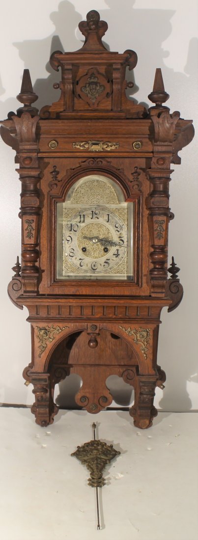 Antique ornate wood case wall clock (1 of 20)