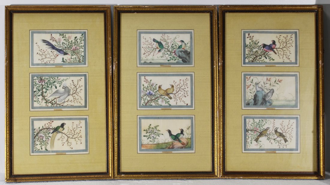 (9) Antique Chinese pith painting of birds (1 of 14)