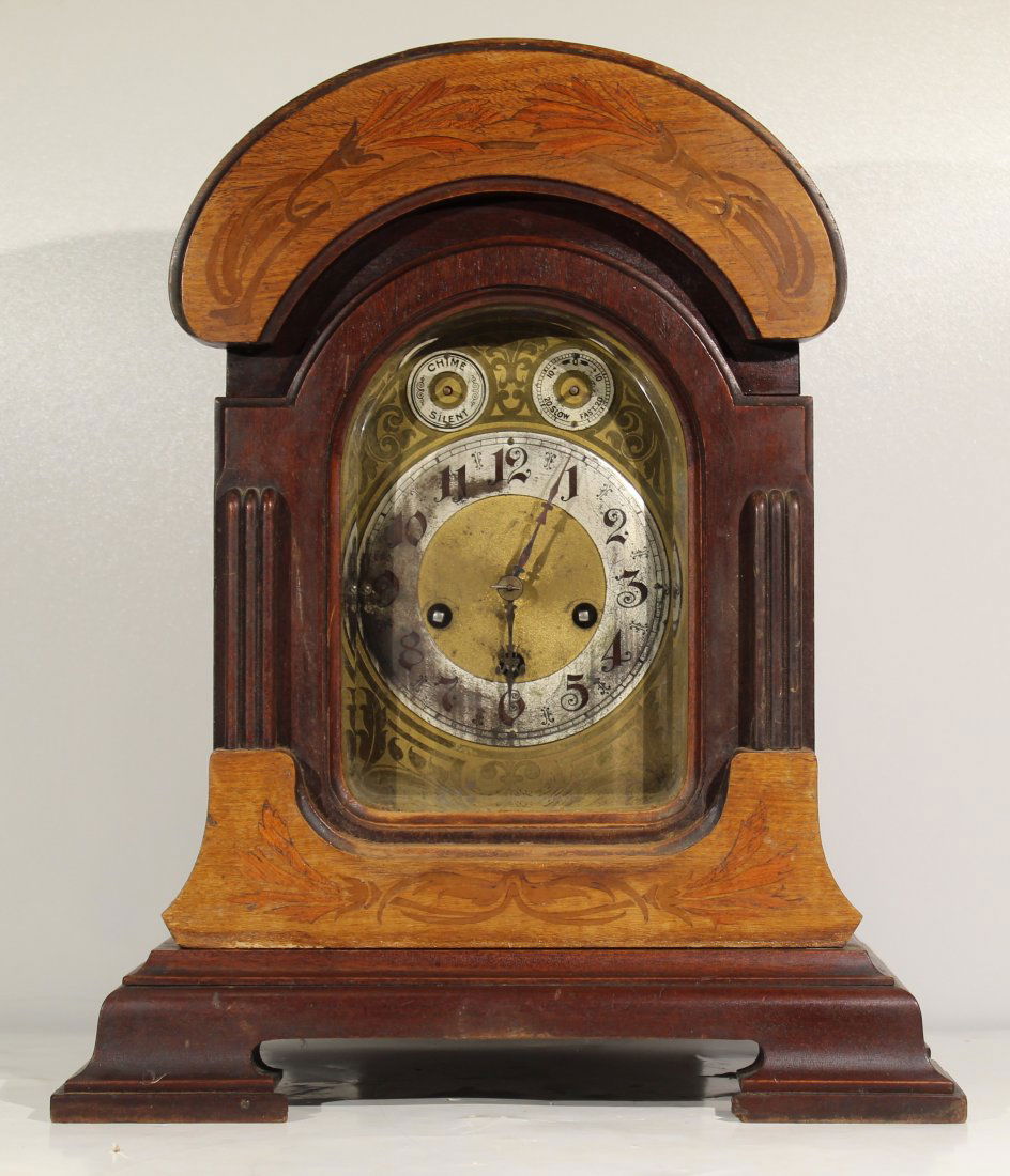 Antique American marquetry wood mantle clock - unknown (1 of 19)