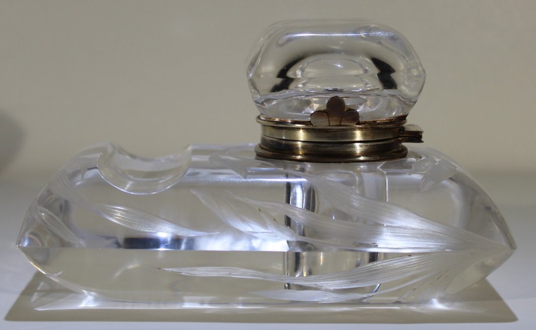 Vintage art deco crystal & silver inkwell paperweight (1 of 17)