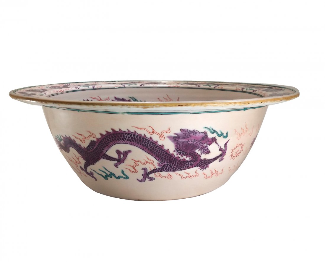 Antique Chinese dragon design porcelain wash bowl MARK (1 of 8)