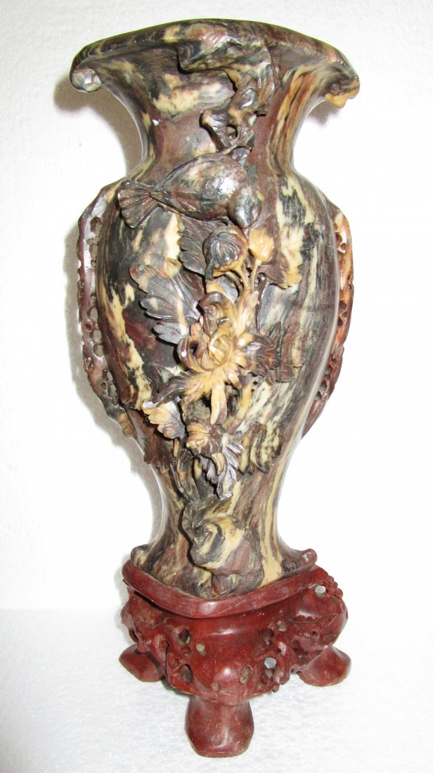 Chinese soapstone carved vase: 11 5/8" tall x 5" wide x 4" deep
