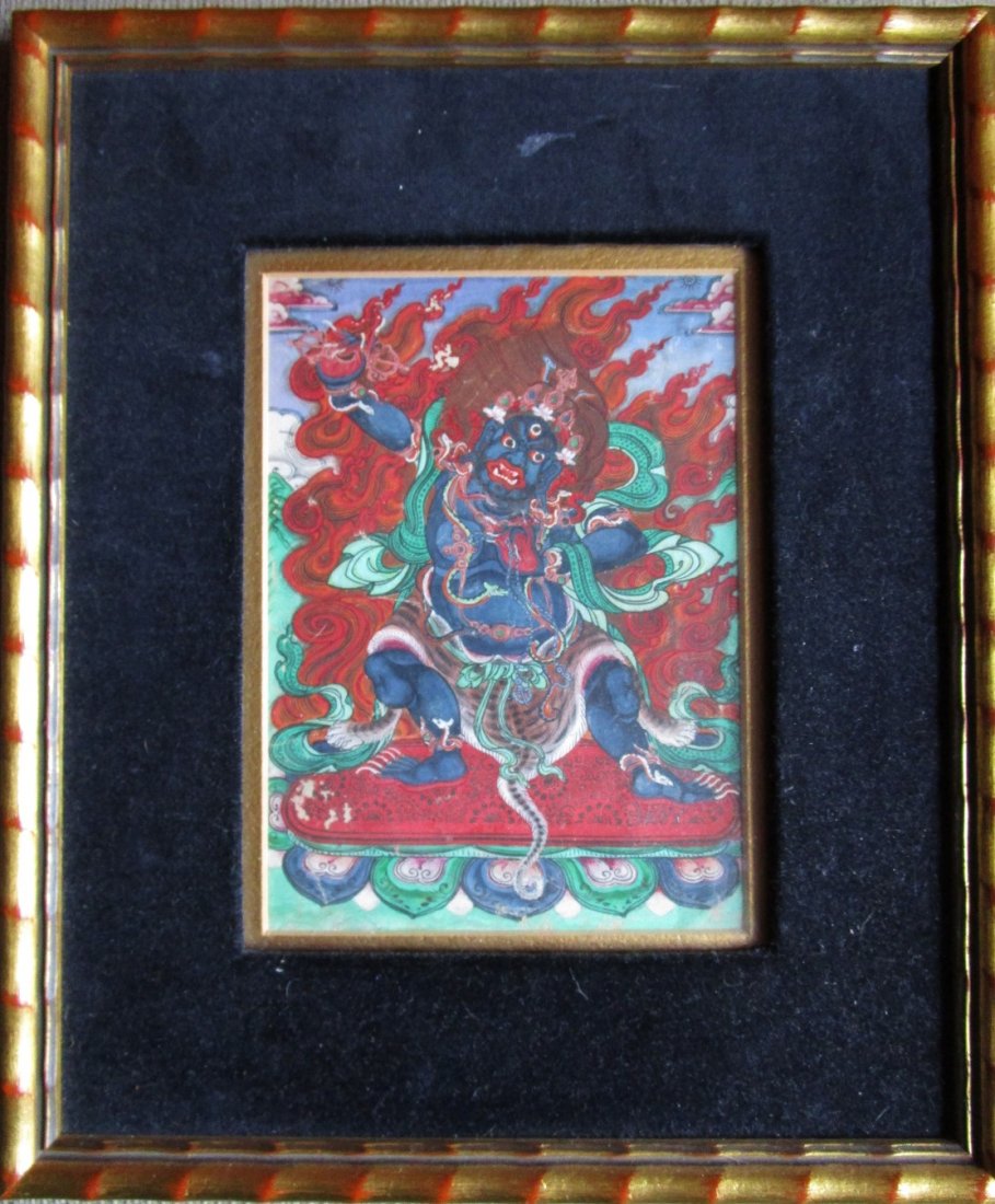CHINESE TIBETAN MONGOLIAN BUDDHIST THANGKA Painting: Frame measures 11.25" x 9.5"Painting measures 6.25" x 5"