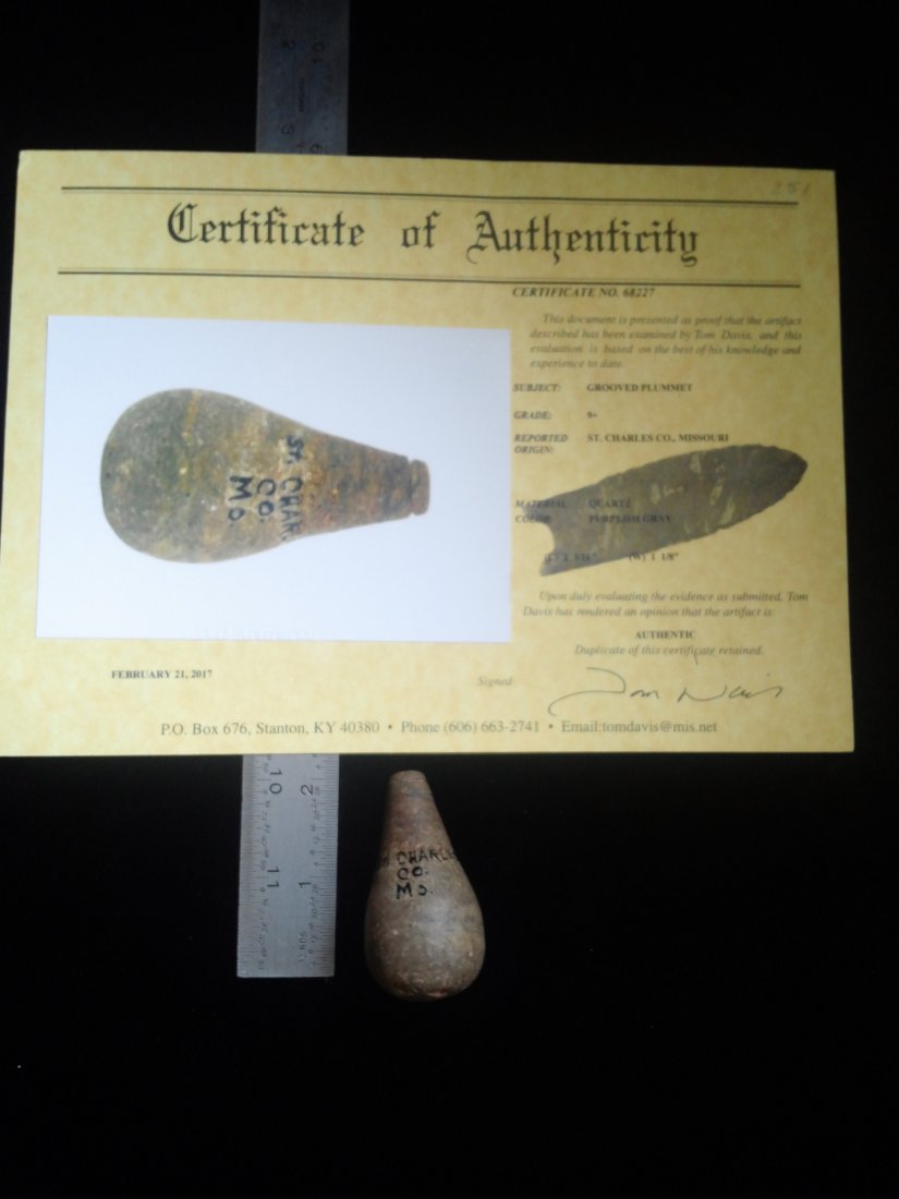 GROOVED PLUMMET  WITH A  TOM DAVIS COA (1 of 2)