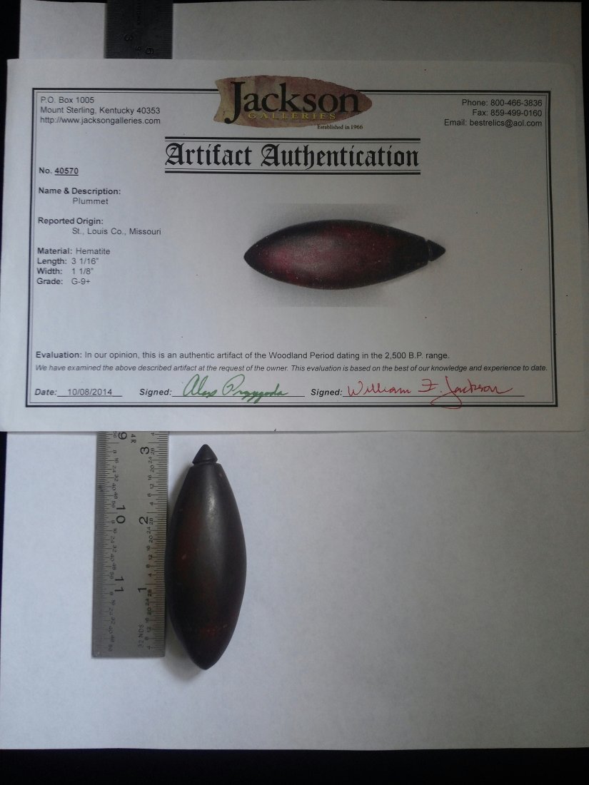 HEMATITE PLUMMET  WITH A  JACKSON COA (1 of 2)