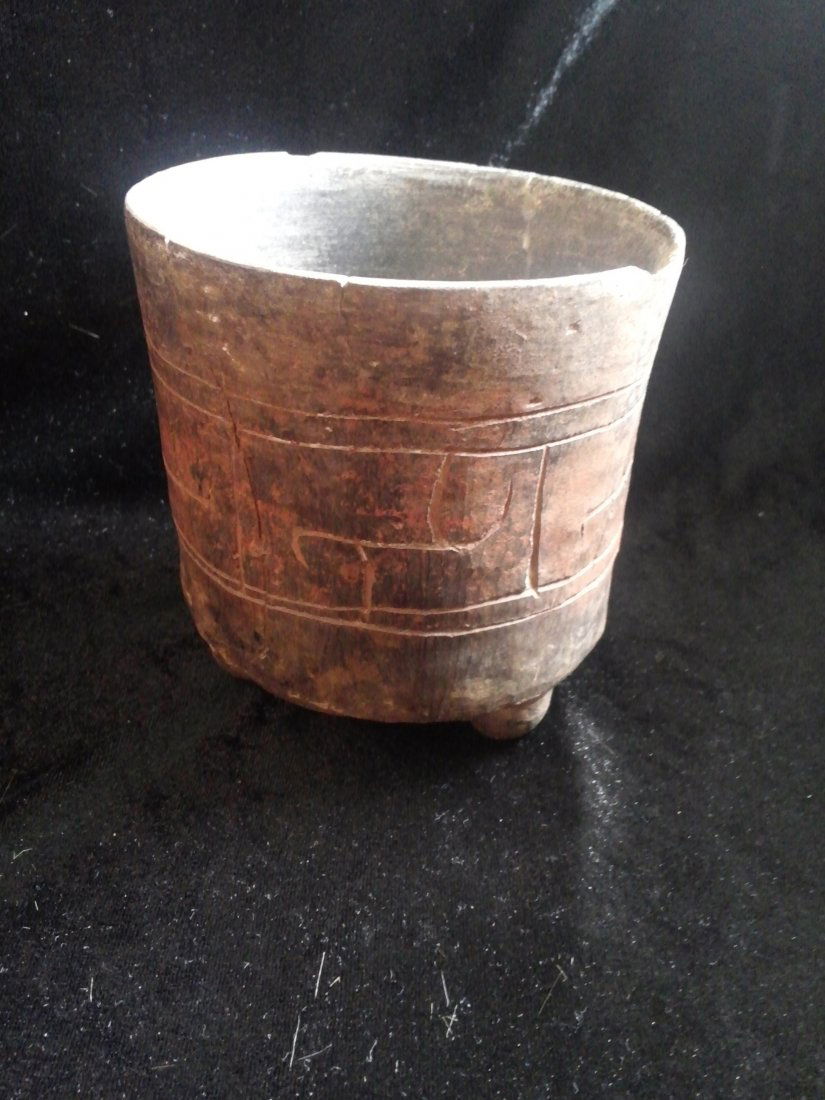 MAYAN TRI-POD  CUP WITH ENGRAVING (1 of 3)