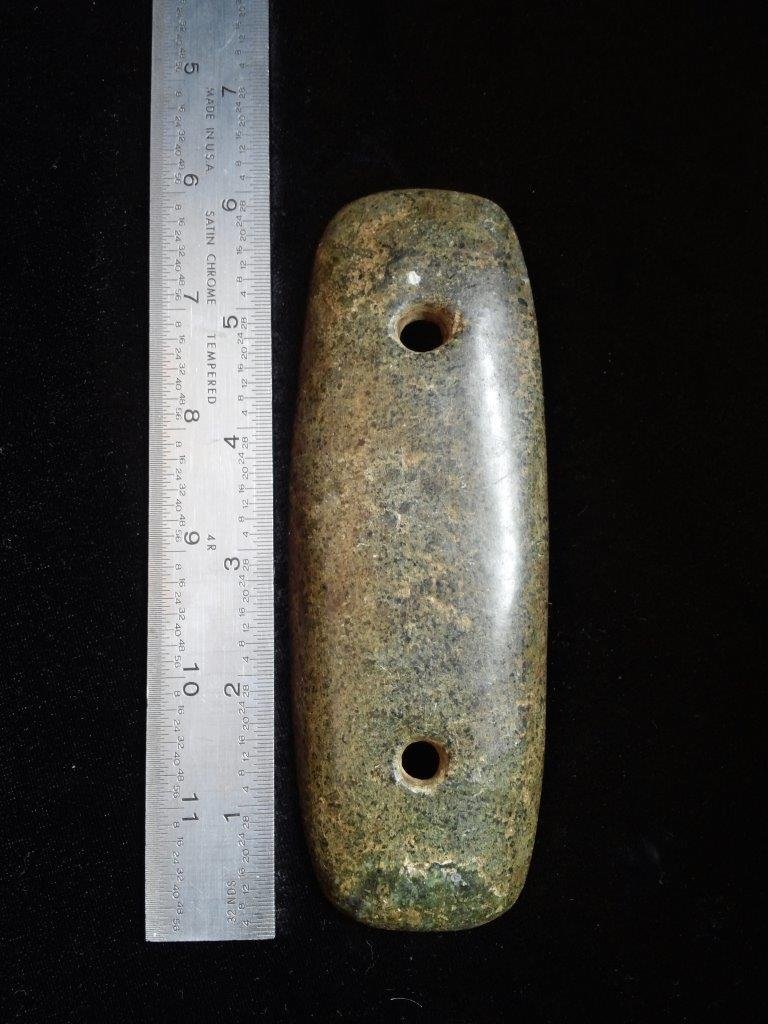 POLISHED STEATITE GORGET: IT IS 6 INCHES LONG BY 2 INCHES WIDE IT IS FROM OHIO. IT WOUULD MAKE A GREAT ADDITION TO YOUR COLLECTION.