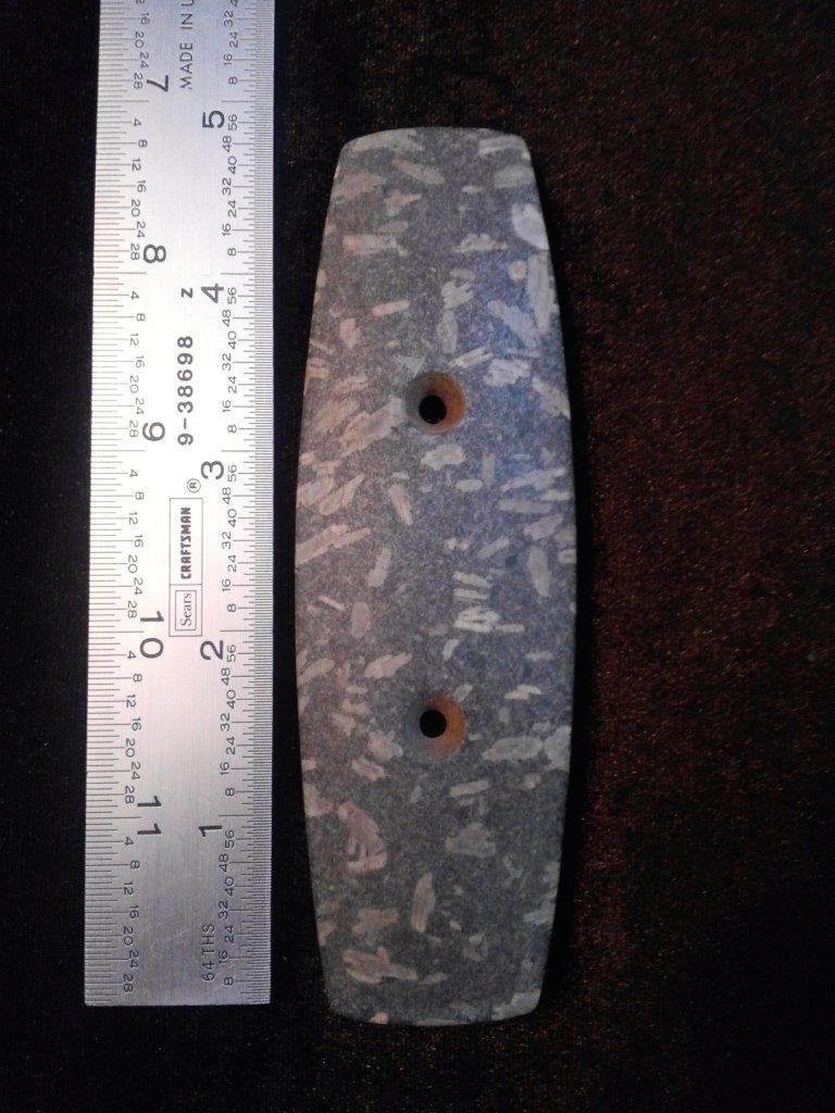 GORGET: IT IS 5 INCHES LONG BY 1&1/2 INCHES WIDE. IT IS FROM OHIO. IT WOULD MAKE A GREAT ADDITION TO YOUR COLLECTION!