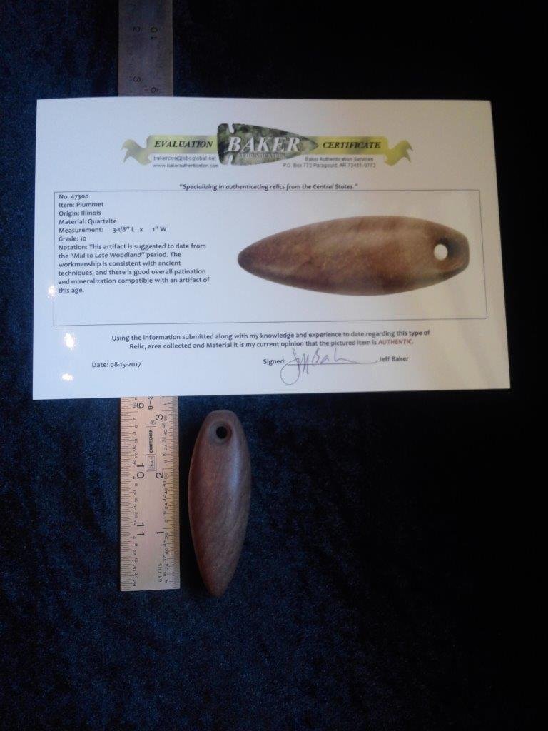 QUARTZITE PLUMMET   WITH BAKER COA (1 of 3)