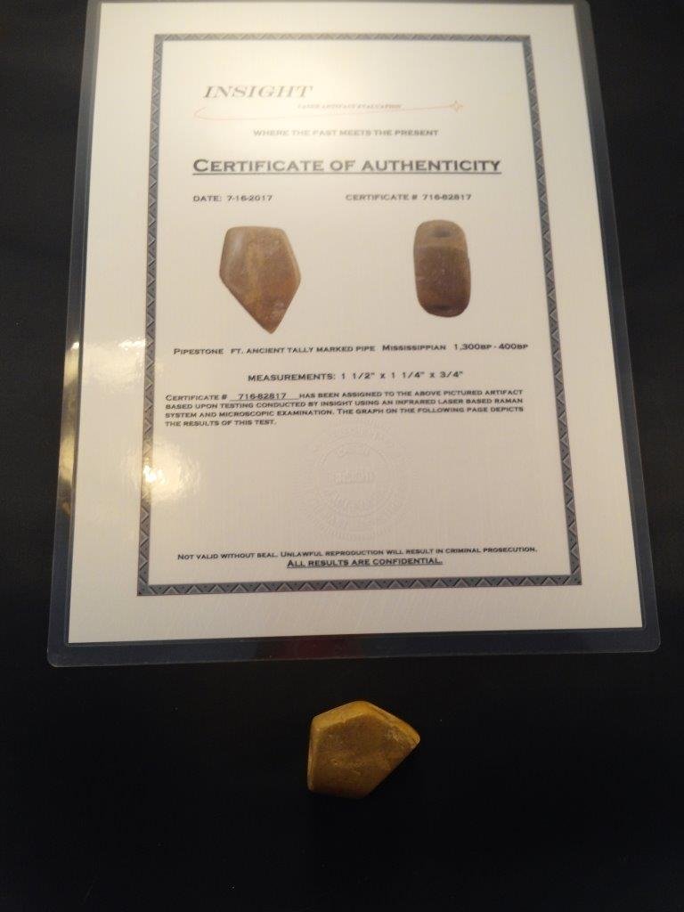 FT. ANCIENT TALLY MARKED  PIPE  WITH INSIGHT LASER COA (1 of 6)