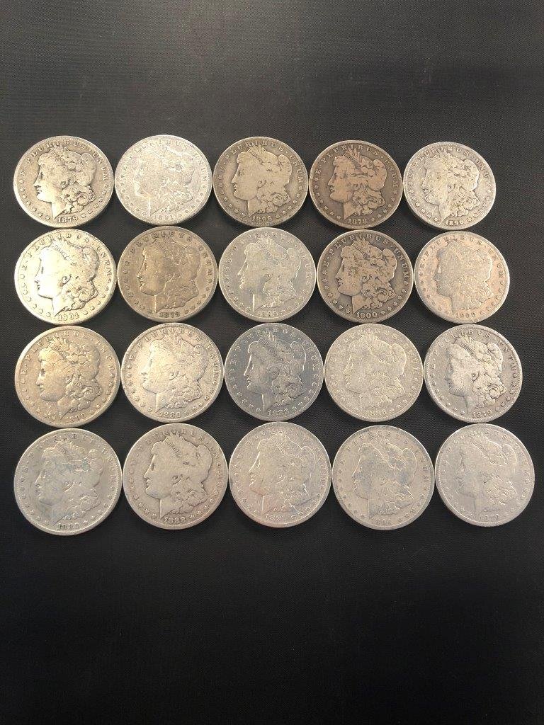 20 ASSORTED MORGAN SILVER DOLLARS (1 of 2)