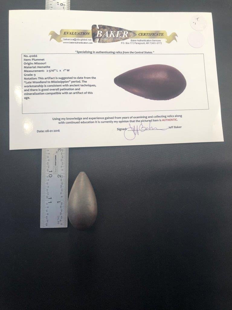HEMATITE PLUMMET     WITH BAKER COA (1 of 4)