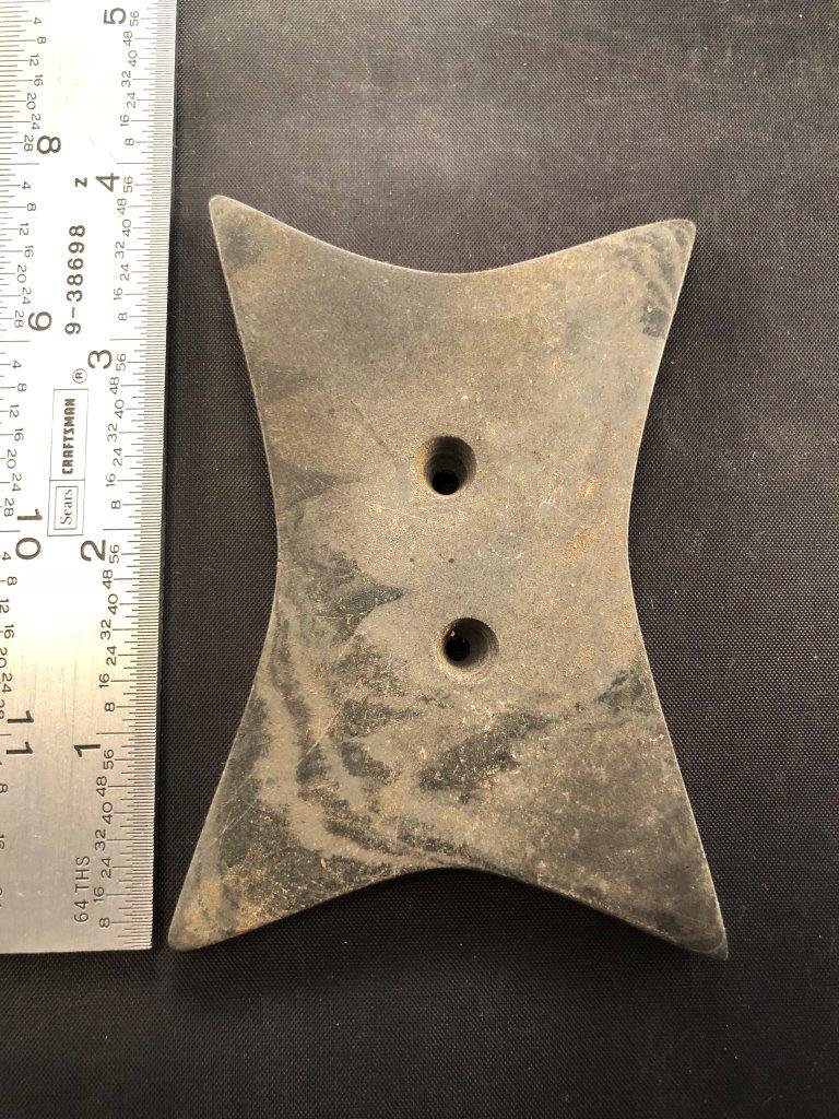 GORGET INDIAN ARTIFACT ARROWHEAD: THIS BEAUTIFUL PIECE IS 3&3/4 INCHES LONG 2&1/2 INCHES WIDE.IT IS FROM GREEN COUNTY OHIO. IT WILL MAKE A GREAT ADDITION TO YOUR COLLECTION!