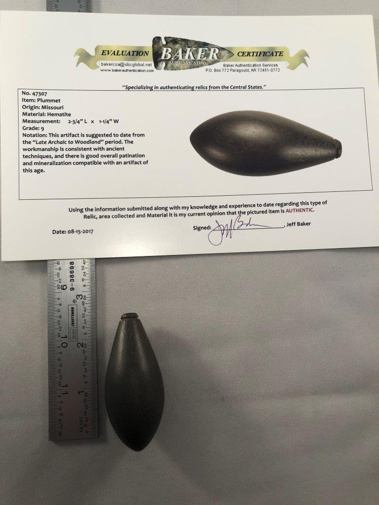 HEMATITE PLUMMET   WITH BAKER COA (1 of 5)
