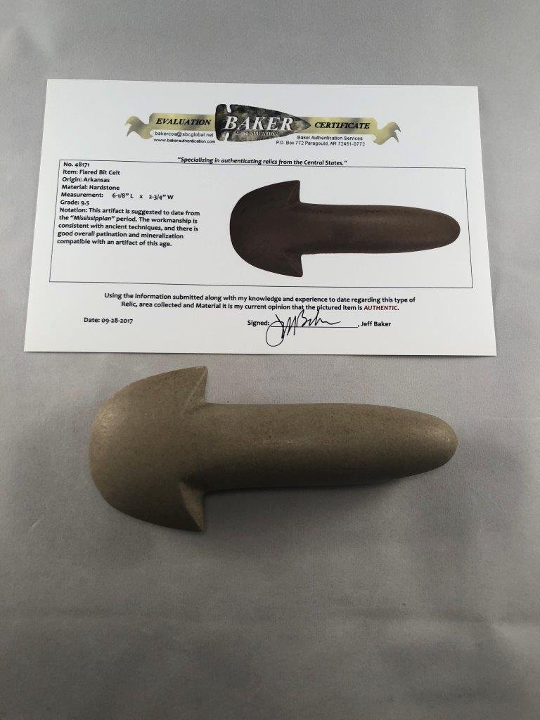 FLARED BIT CELT      WITH BAKER COA (1 of 5)