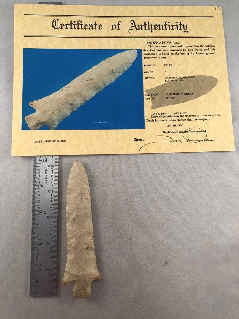 ETLEY    INDIAN ARTIFACT ARROWHEAD WITH COA (1 of 5)