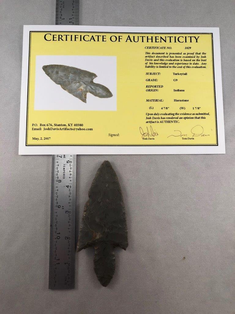 TURKEYTAIL    INDIAN ARTIFACT ARROWHEAD WITH COA (1 of 5)