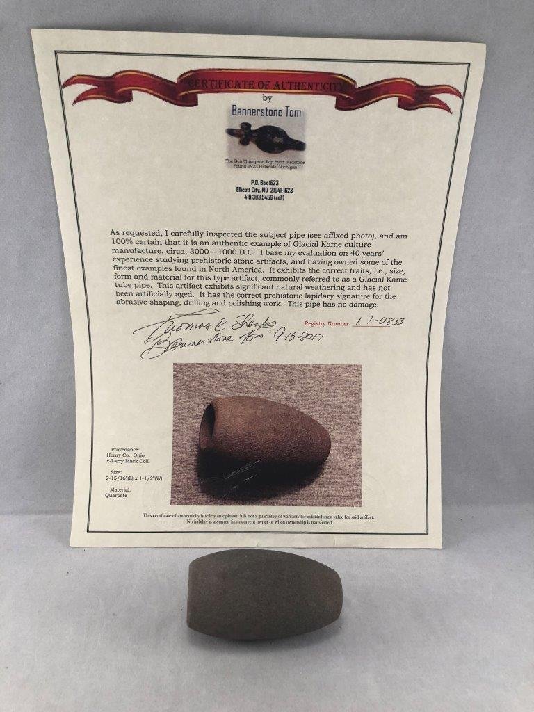 GLACIAL KAME TUBE PIPE       WITH  COA (1 of 6)