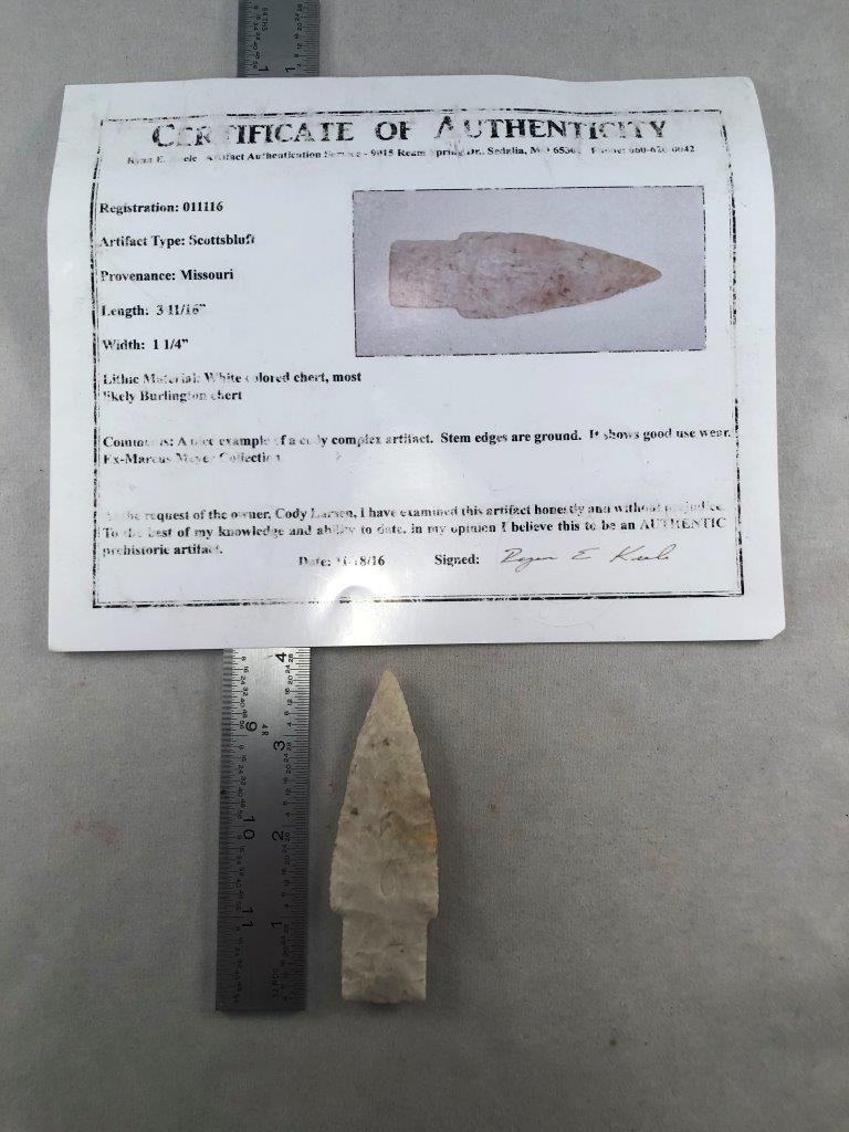 SCOTTSBLUFF    INDIAN ARTIFACT ARROWHEAD WITH COA (1 of 5)