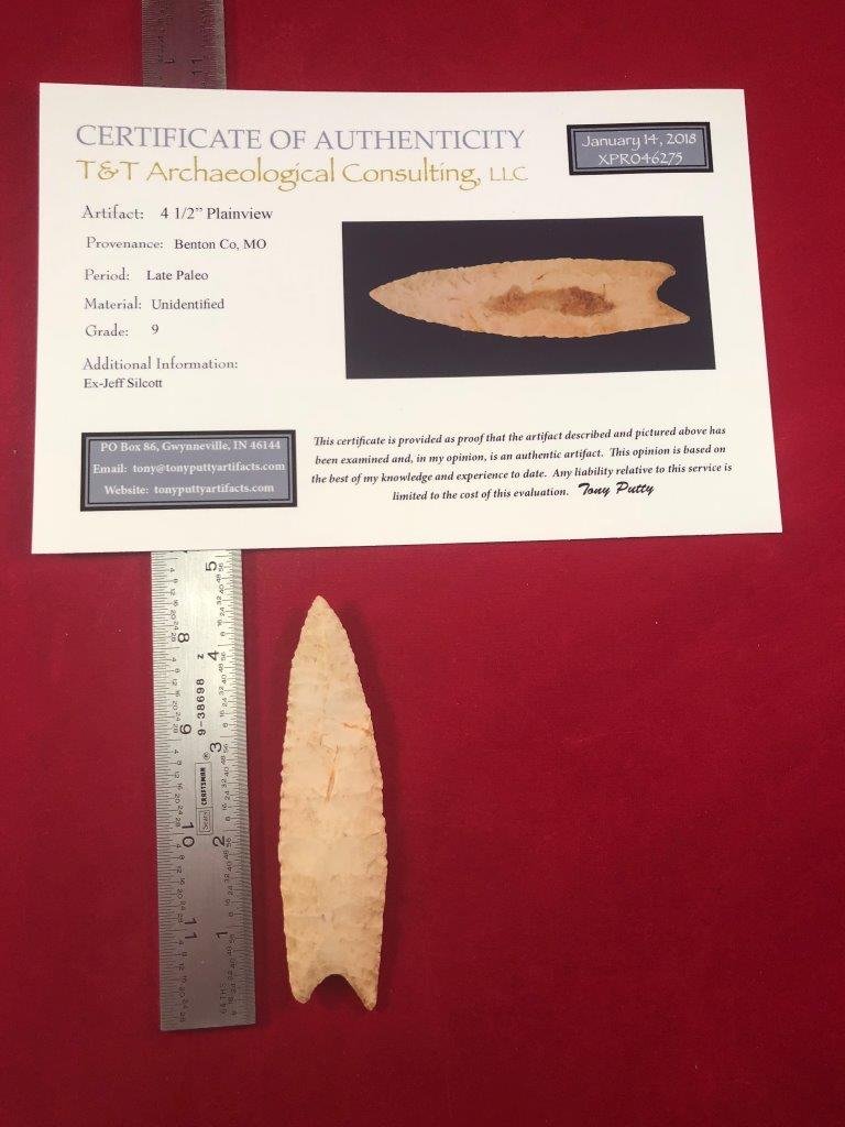 PLAINVIEW  INDIAN ARTIFACT ARROWHEAD WITH COA (1 of 5)