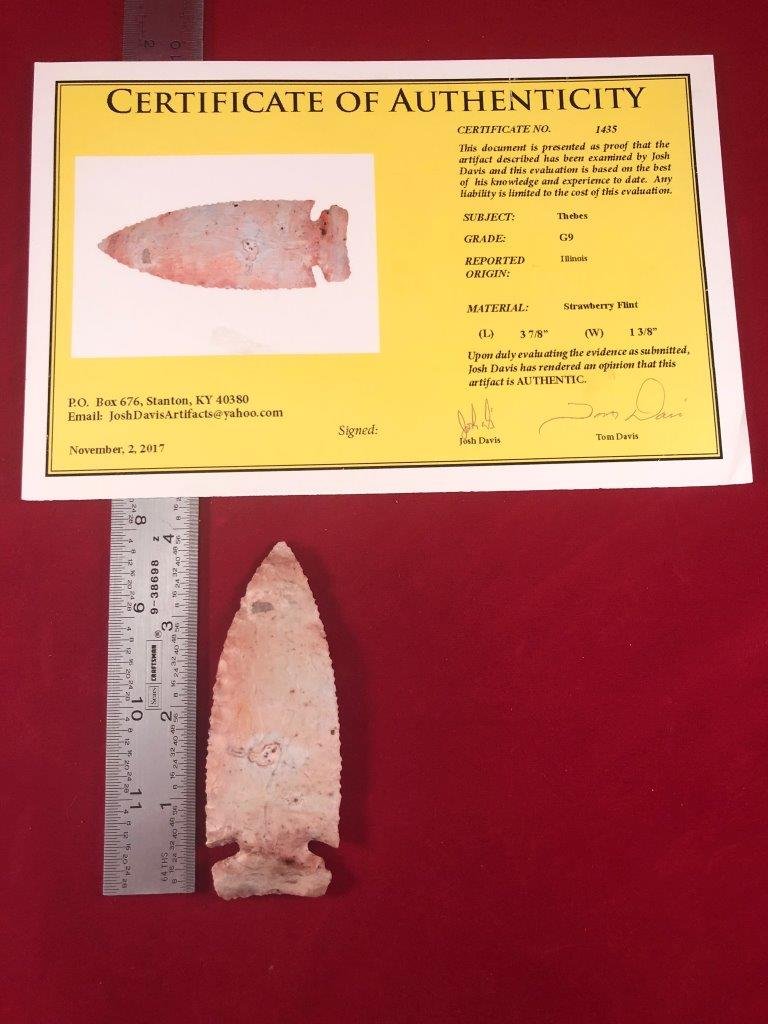 THEBES    INDIAN  ARTIFACT ARROWHEAD WITH  COA (1 of 4)