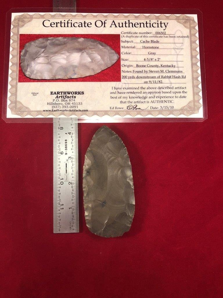 CACHE BLADE    INDIAN  ARTIFACT ARROWHEAD WITH  COA (1 of 5)