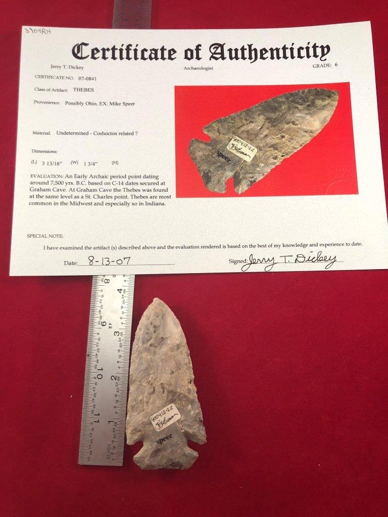 THEBES    INDIAN ARTIFACT ARROWHEAD WITH COA (1 of 6)