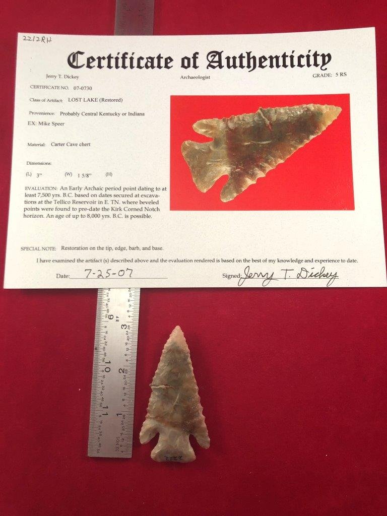 LOST LAKE    INDIAN ARTIFACT ARROWHEAD WITH COA (1 of 6)