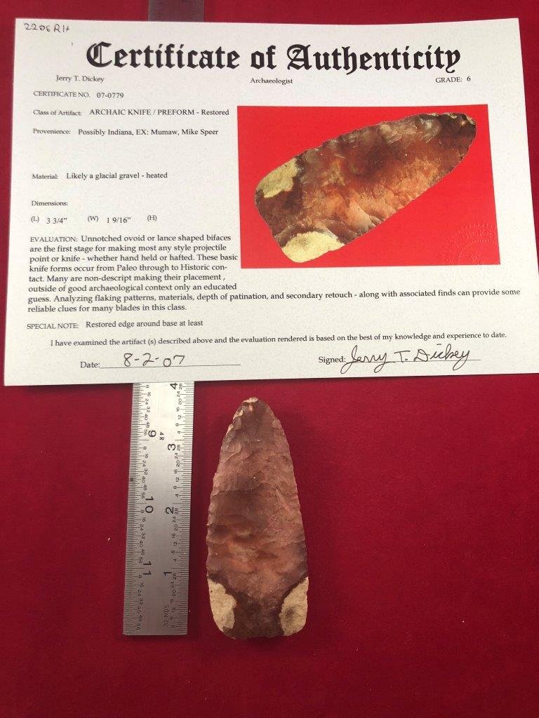 ARCHAIC KNIFE    INDIAN ARTIFACT ARROWHEAD WITH COA (1 of 6)