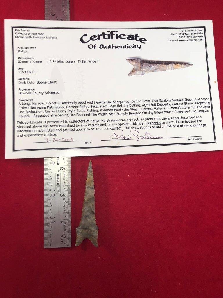 DALTON      INDIAN ARTIFACT ARROWHEAD WITH COA (1 of 5)