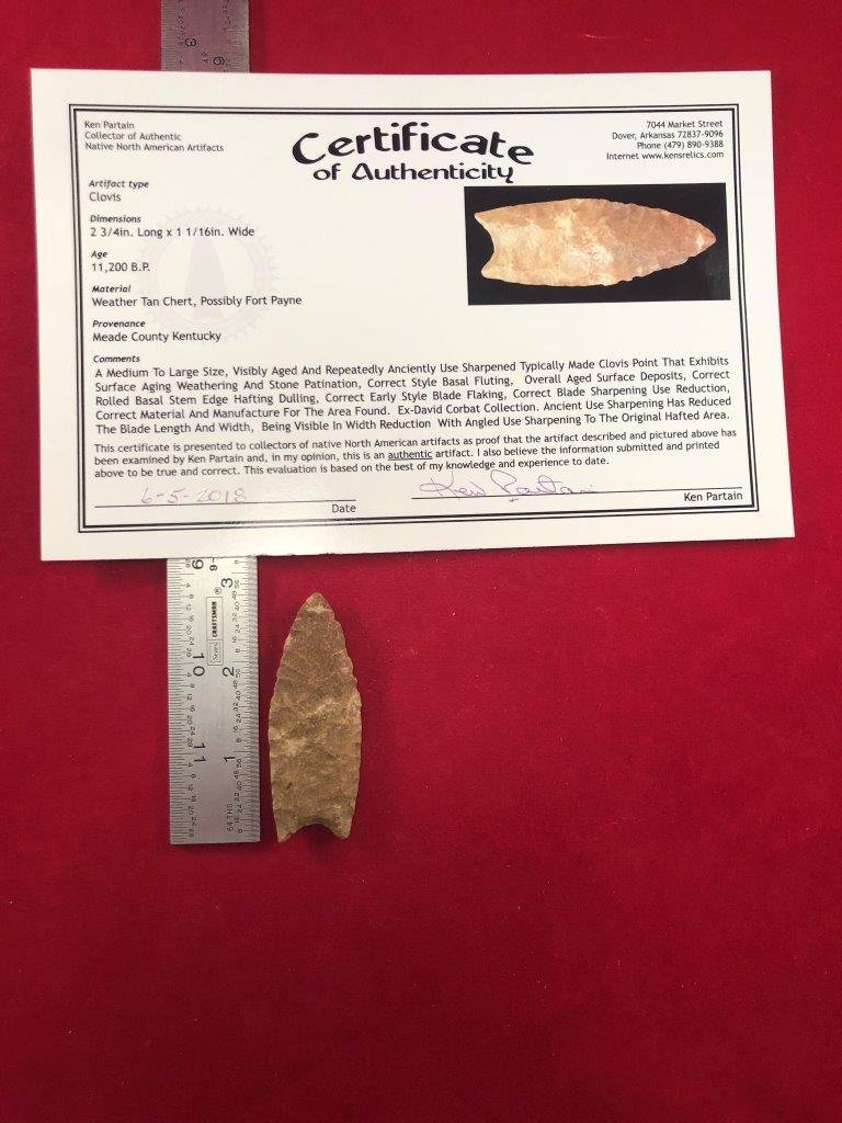 CLOVIS      INDIAN ARTIFACT ARROWHEAD WITH COA (1 of 5)