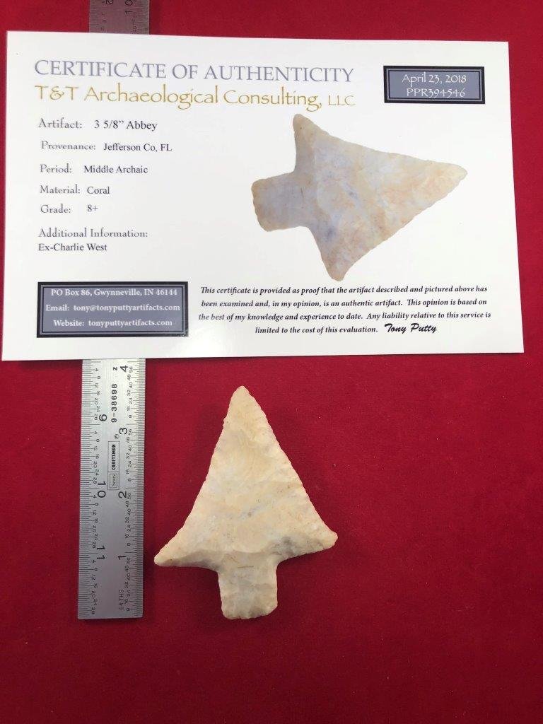 ABBEY INDIAN ARTIFACT ARROWHEAD WITH COA
