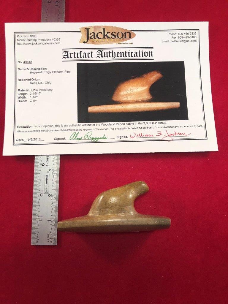 HOPEWELL PLATFORM PIPE INDIAN ARTIFACT ARROWHEAD W/ COA (1 of 8)