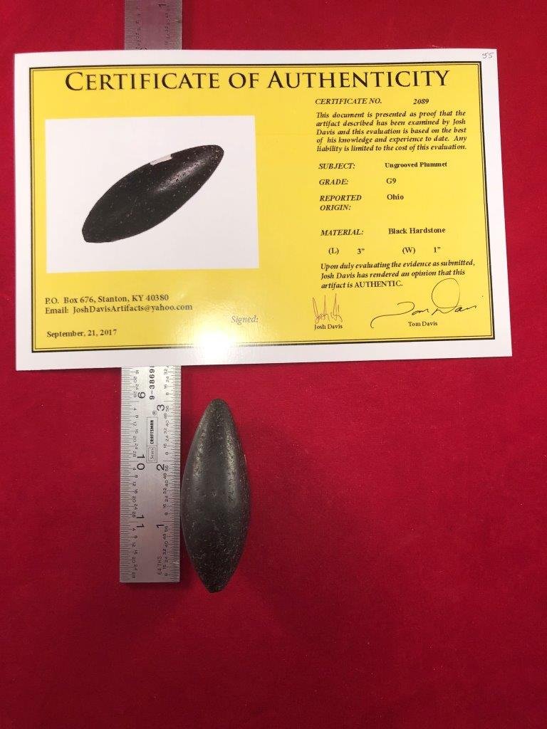 PLUMMET   INDIAN ARTIFACT ARROWHEAD W/ COA (1 of 6)
