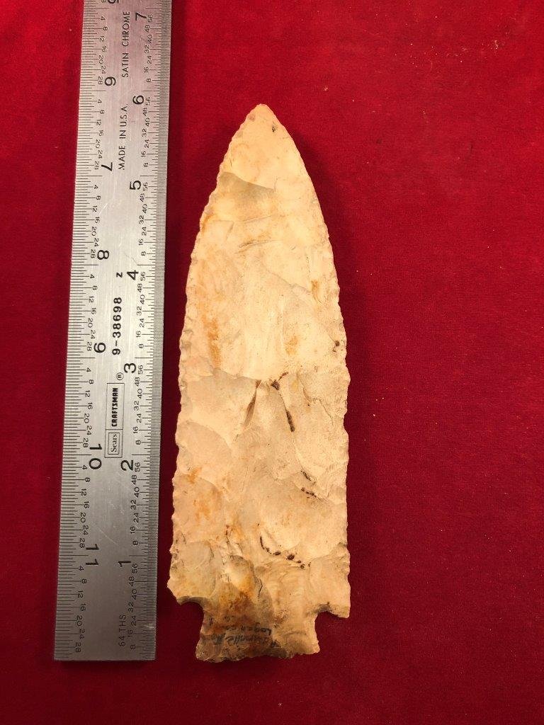BENTON INDIAN ARTIFACT ARROWHEAD: THIS BEAUTIFUL NATIVE AMERICAN INDIAN ARTIFACT IS 5&3/4 INCHES LONG. IT IS FROM LOGAN COUNTY KENTUCKY. IT WILL MAKE A GREAT ADDITION TO YOUR COLLECTION! KEY WORDS: NATIVE AMERICAN INDIAN ARTIFACT ARTI