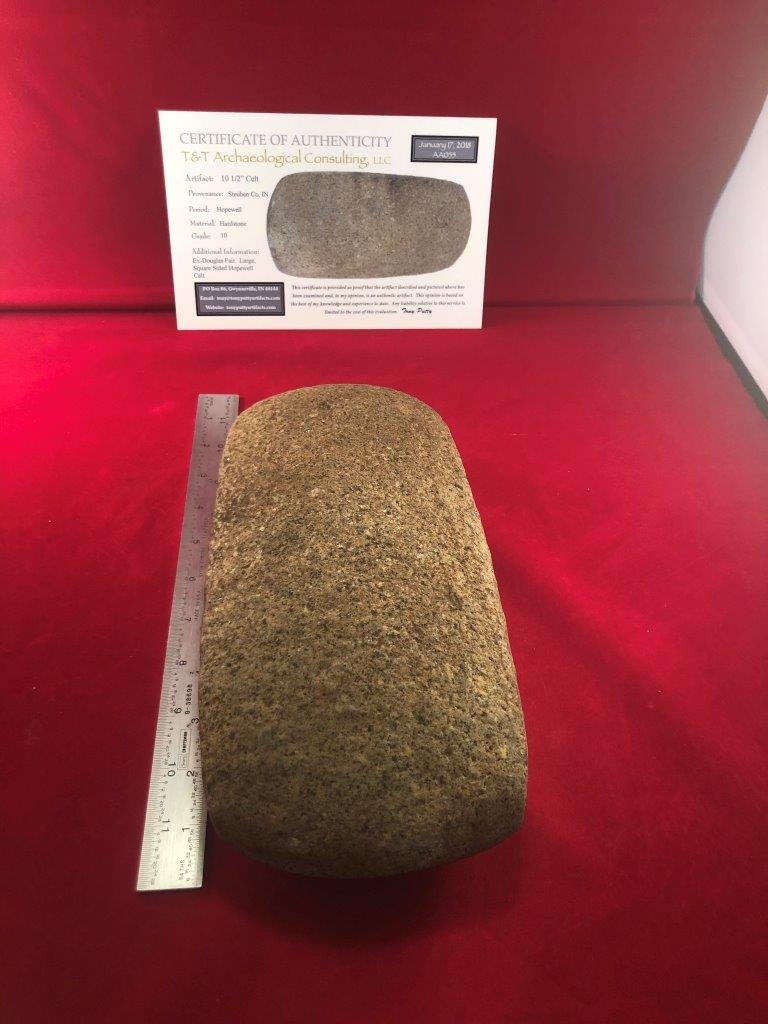 LARGE CELT INDIAN ARTIFACT ARROWHEAD WITH COA: THIS BEAUTIFUL NATIVE AMERICAN INDIAN ARTIFACT IS 10&1/2 INCHES LONG. IT IS FROM STEUBEN COUNTY INDIANA. COMES WITH A TONY PUTTY CERTIFICATE OF AUTHENTICITY. IT WILL MAKE A GREAT ADDITION TO YOUR COLL