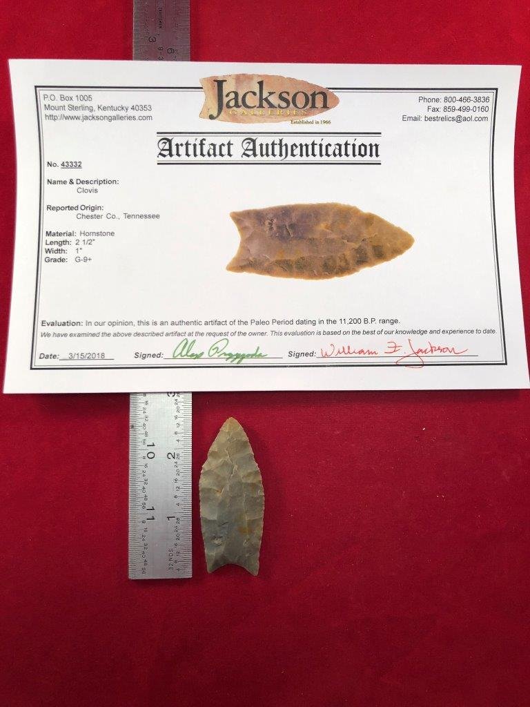 CLOVIS      INDIAN ARTIFACT ARROWHEAD WITH COA (1 of 4)