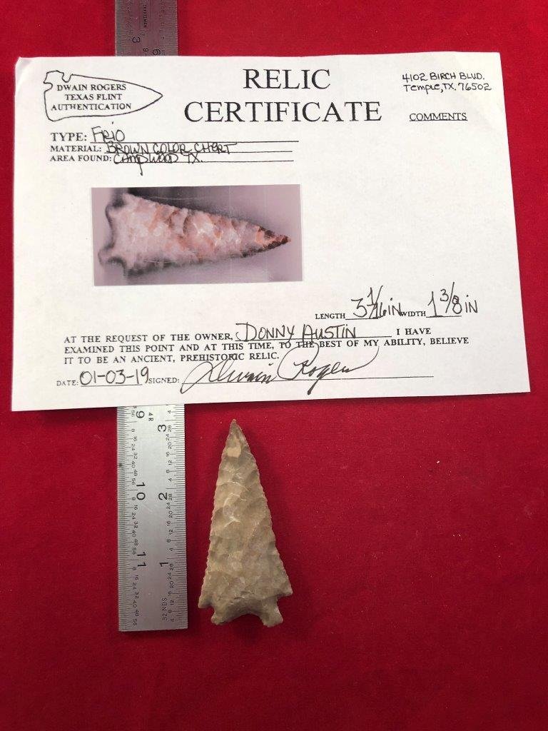 FRIO      INDIAN ARTIFACT ARROWHEAD WITH COA (1 of 4)