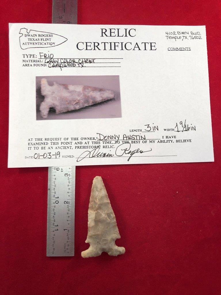 FRIO      INDIAN ARTIFACT ARROWHEAD WITH COA (1 of 4)