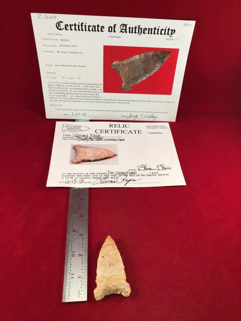 GRAHAM CAVE     INDIAN ARTIFACT ARROWHEAD WITH 2  COA's (1 of 6)