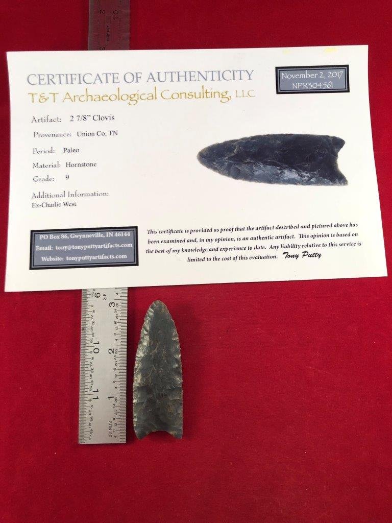 CLOVIS     INDIAN ARTIFACT ARROWHEAD WITH COA (1 of 4)